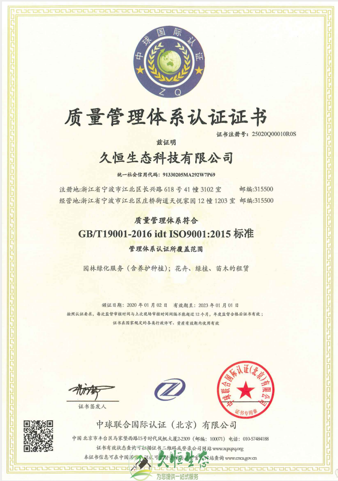 桐乡质量管理体系ISO9001证书